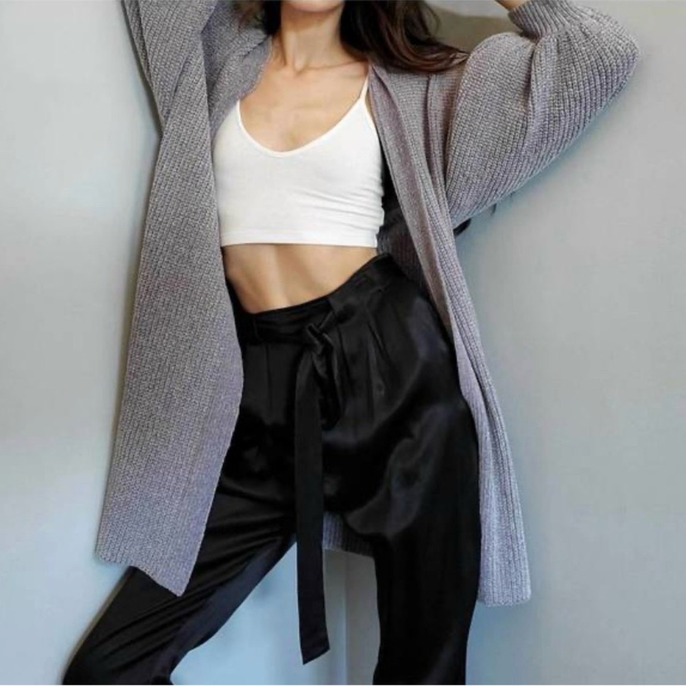LBLC the Label Heather Light Gray Sherry Cardigan Chenille Sweater XS Duster - Picture 3 of 13